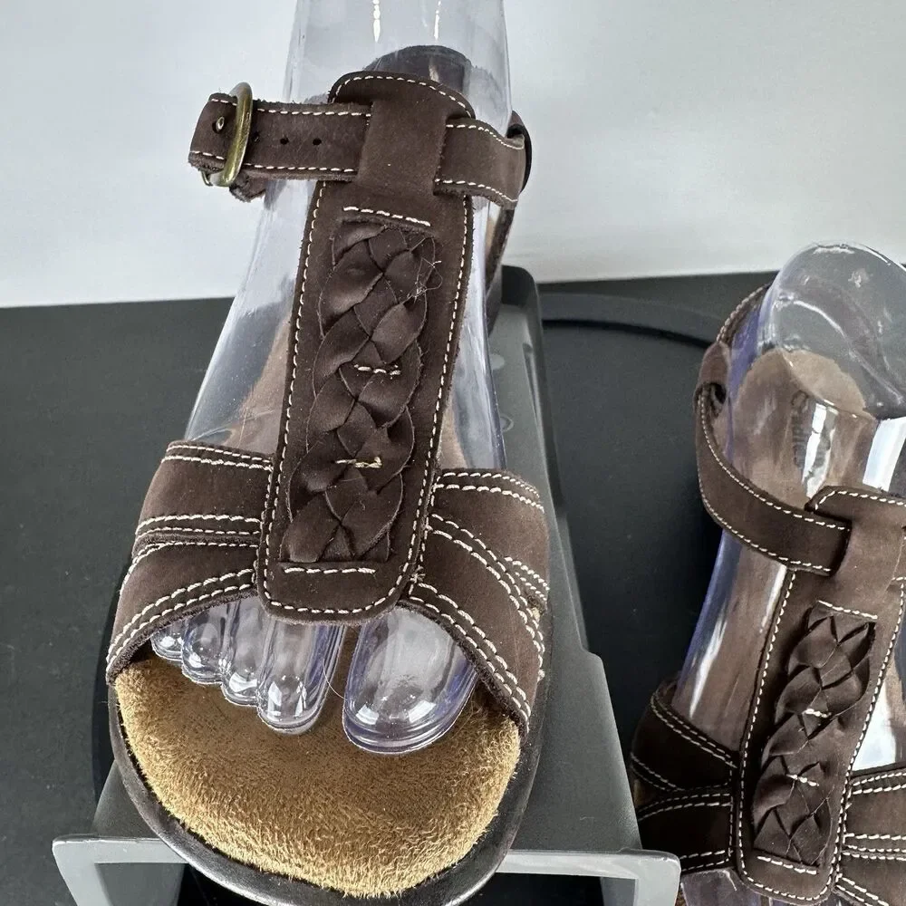 Walking Cradles Womens US 7 Brown Leather Suede Strappy Sandals Comfort Heel